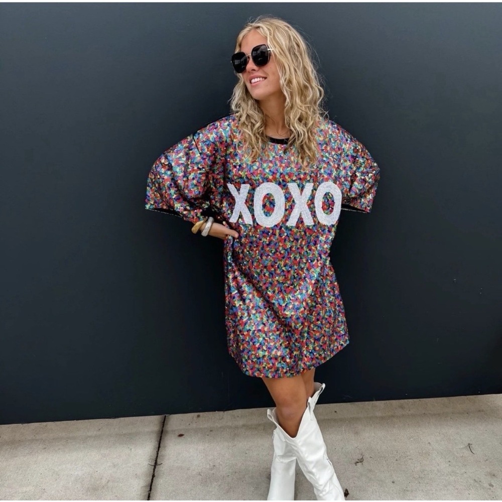 Multicolor Sequin 'XOXO' Mini Dress - Women
